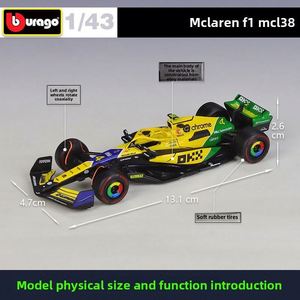 Modèle de voiture de course Formule 1 orange à l'échelle 1:43 en alliage moulé sous pression, style F1, avec base de présentation, jouet de collection à force de friction - Product Image 2