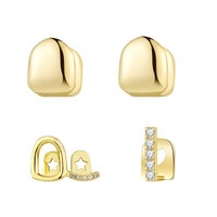 Grillz de un solo diente con circonita engastada, geométrico, chapado en oro de 18K, cobre, estilo Hip Hop |   Joyas Personalizadas Unisex para Fiestas Grillz