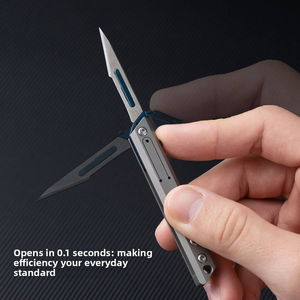 Couteau utilitaire pliable miniature en alliage de titane avec lame remplaçable # Cutter à lame en acier au carbone 11 en 1 pour déballer les colis - Product Image 5