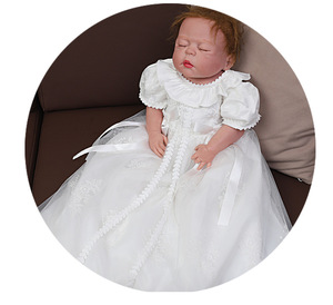 Vestido de Encaje de Verano para <span class=keywords><strong>Bautizo</strong></span> de Bebés Niñas - Vestido de Bautismo con Dobladillo Ancho y Traje de Primera Comunión con Gorro para Niñas - Product Image 6