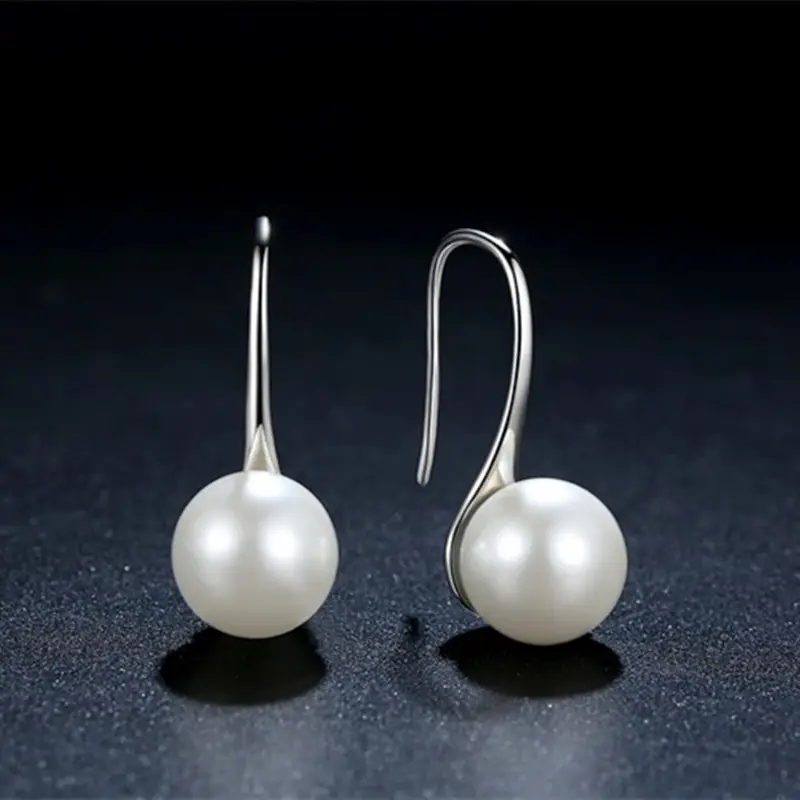 Fashion Round Freshwater Pearl Drops Earrings White Mother of Pearl 925 Sterling Silver Dangle Jewelry for Women