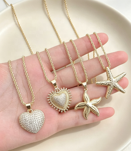 Collar con colgante de estrella de mar y corazón, con circonitas, joyería de metal para mujer, playa, verano - Product Image 5