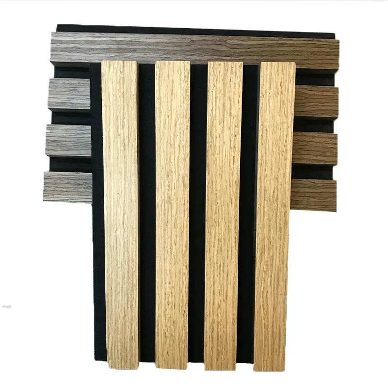 Akustik platte aus Holz verbund Beliebte Polyester-Haustier platte mit MDF-Lattenrost-Holzbrett wand Home Hotel Decorate Slat