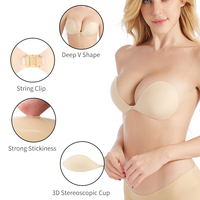 Soutien-gorge auto-adhésif en silicone avec coupe fine sans bretelles coupe ronde non rembourré dos nu style simple culotte de bikini grande taille