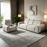 Canapé d'angle moderne et minimaliste en cuir véritable crème avec appui-tête réglable et coussin de dossier ergonomique segmenté - Marque Arleather