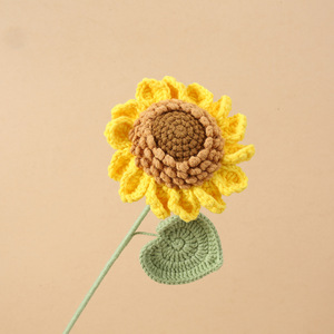 Fleur artificielle tournesol au crochet Kexiang, branche unique, jaune, polyester, décoration murale ou de bureau, cadeau pour la fête des enseignants - Product Image 4