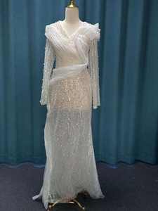 Prix usine 2025 nouvelle robe de soirée en perles de luxe élégante à la main plissée fente Sexy dentelle mariage - Product Image 4