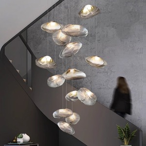 Lustre suspendu LED en <span class=keywords><strong>verre</strong></span> effet nuage pour escalier duplex, ligne longue, gris <span class=keywords><strong>fumé</strong></span>, pour salon et salle à manger - Product Image 1