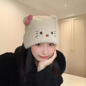 Youzijia – chapeau tricoté pour femme, couleur blanc cassé, 45cm, chapeau chaud d'hiver en laine avec nœud, style coréen - Product Image 3