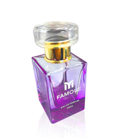Flacon de parfum carré de 25 ml, couleur personnalisée, verre transparent, écologique, recyclable, impression à l'écran, emballage en carton, vaporisateur à pompe