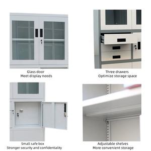 خزانة ملفات معدنية للمستندات المكتبية خزانة ملفات زجاجية فولاذية طويلة مع 3 أدراج وخزانة مخفية - Product Image 3
