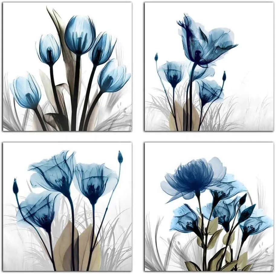 2022 New Nordic Canvas Painting Blue Floral Art Hanging Painting Living Room Bedroom Decoration Painting Gallery Stage Mural