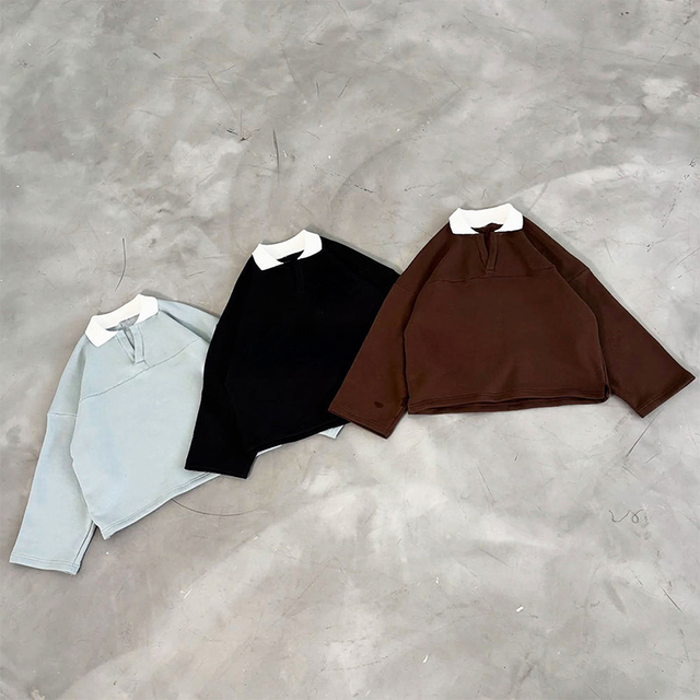 Fast Sampling Custom Oversized 100% Cotton French Terry Rugby Long Sleeve Polo Shirt Stand Collar Long Sleeve Button up Shirt