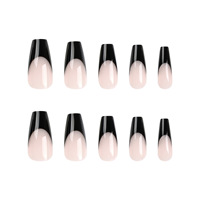 Vente en gros ongles longs ballerine noire rose française à presser ongles en acrylique vente en gros ongles manucure française à presser