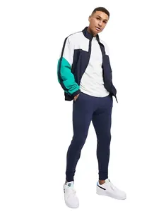 king young Side pockets Colour-block design High collar Zip fastening multi panel zip jacket school uniform jogging pants sets