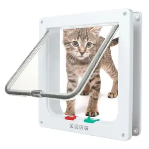 Porta de gato de 4 vias com fechadura, porta com aba para gato e porta interior, portas para animais de estimação, adequadas para janela e doo