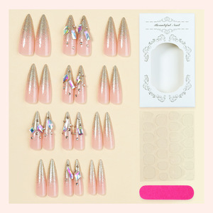 <span class=keywords><strong>Faux</strong></span> <span class=keywords><strong>ongles</strong></span> en amande moyens/courts <span class=keywords><strong>les</strong></span> plus vendus, entièrement recouverts de strass, brillants, à pointe française, faits à la main, certifiés CE, logo personnalisé - Product Image 2