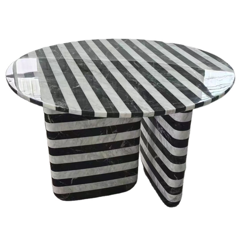 Marble Luxury Round Dining Table in Striped Black and White – Modern ...