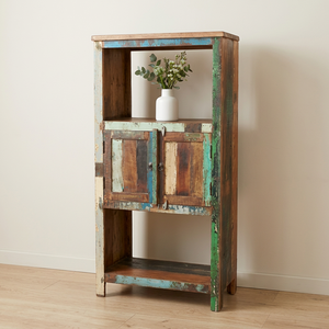 Estantería rústica vintage de madera recuperada, librero abierto, mueble artesanal indio, vitrina para sala de estar u hotel - Product Image 1