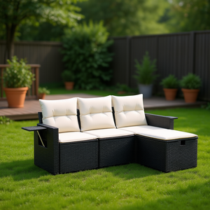 Ensemble de canapés de jardin en polyrotin noir, mobilier d'extérieur avec coussins en mousse haute densité, design contemporain - Product Image 2