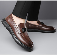 Mocassins en cuir pour homme, chaussures habillées formelles, boucle en métal noir, confortables pour le bureau et les mariages