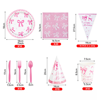 Articles de fête d'anniversaire rose avec nœud papillon pour filles : Assiettes, gobelets, serviettes, nappe et guirlande décorative pour une décoration douce et festive