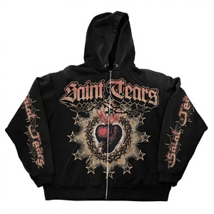 Saint Tears Gothic <b>Zip</b>-<b>Up</b> Hoodie Men's Black Cotton Printed Design Back Logo Regular Fit Autumn Style Men Fashion <b>Hoodies</b> - Product Image 1