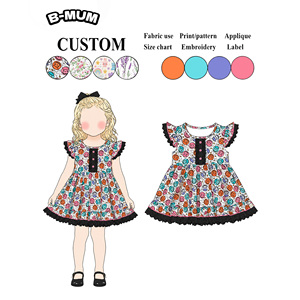 Abiti da Principessa per Bambine di Alta Qualità, <span class=keywords><strong>Vestito</strong></span> in Cotone con Stampa Coccinella e Bordo in Pizzo Nero per Eventi di Halloween - Product Image 1