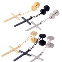 Boucles d'oreilles créatives unisexes style punk avec croix, hypoallergéniques en acier inoxydable, design chaîne, bijoux de piercing tendance