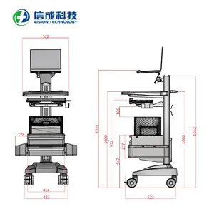 Carrinho de computador médico móvel personalizado de alta qualidade com suporte de scanner carrinho médico de braços duplos