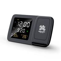 MIABOO F13 Unieke Digitale Klok Temperatuur- & Luchtvochtigheidsweergave Snelle Draadloze Oplader met Telefoonhouder LED Logo 15W Uitgangsvermogen