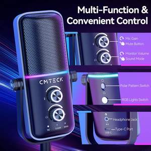 CMTECK XM600 RGB Iluminación USB Micrófono de condensador con cable Micrófono de grabación omnidireccional para estudio de juegos Grabación de podcasting - Product Image 3