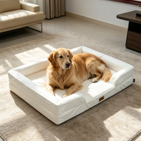 Lit orthopédique pour chien en fausse fourrure shaggy blanche OEM, respirant, en mousse à mémoire de forme, antidérapant, rectangulaire, pour chiens et chats âgés, toutes saisons