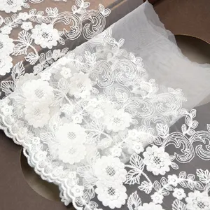 Black And White Transparent Mesh Nylon Cotton Floral Embroidery Three-dimensional Lace