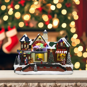 Piazza del Mercato Cittadina Natalizia con Luce a LED e Trenino in Movimento, Manufatto Natalizio in Resina, Scultura in Resina Dipinta a Mano - Product Image 3