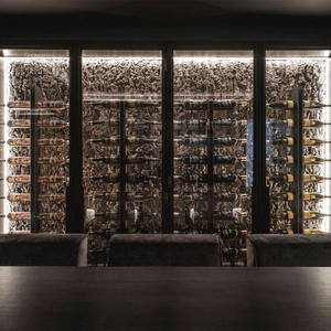 Mobile <span class=keywords><strong>Portabottiglie</strong></span> di Lusso con Illuminazione LED, Ecologico e Moderno, con Sfondo Texturizzato e Telaio in Acciaio Inox per Bar/Cantina - Product Image 2