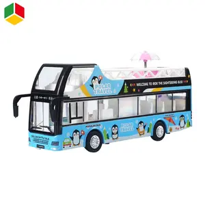 Qs Speelgoed Gemaakt In China Elektrische Metalen Dubbeldekker Diecast Model Kids Mini Legering Auto Bus Model Speelgoed Met Activiteit licht En Muziek