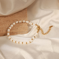 Bracelet en perles de bambou vintage en coquillage naturel Bracelet en acier inoxydable étanche plaqué or pour femmes pulseras y brazaletes