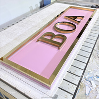 Enseigne LED de Luxe à Cadre Doré, Plaque Logo Métallique 3D Surélevée Personnalisée pour Boutique, Salon, Magasin de Vêtements, Signalétique Murale Extérieure