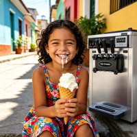 Machine à glace molle commerciale en acier inoxydable pour le marché du Venezuela, 3 saveurs, pour sundae et cornets, à poser sur comptoir, pour les maisons et les vendeurs de rue