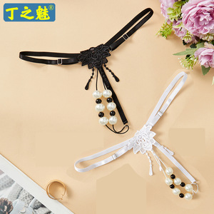Tanga Sexy para Mujer Ding Zhi Mei, Blanco y Negro, Cintura Ajustable, Doble Hilera de Perlas, Masaje, Cómoda, Accesorios Íntimos - Product Image 1