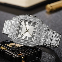Ensemble de bijoux bling-bling avec montres Iced Out, bracelet chaîne maille cubaine, collier ras-du-cou, pour cadeau de mari, coffret cadeau montre Hip Hop