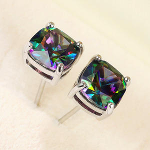 Pendientes de Cuarzo Arcoíris E603 con Corte Cuadrado y Engaste de Garra, Joyería de Cristal Clásica Unisex para Uso Diario - Product Image 4