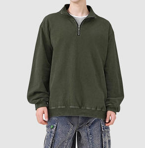 Sudadera de Cuello Alto <span class=keywords><strong>con</strong></span> Cierre de <span class=keywords><strong>Cremallera</strong></span> de un Cuarto, Lavada al Ácido, Vintage, Transpirable, Informal, <span class=keywords><strong>con</strong></span> Logotipo Personalizado Estampado, 100% Algodón de Punto - Product Image 3