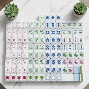 Coffret de Mahjong Américain 160 pièces Pastel Aquarelle Bleu Clair Face Avant Rose Vert Rayé Côté Cadeau Décontracté de Collection pour les Fêtes - Product Image 4