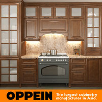 Pour OPPEIN Armoires de cuisine en bois massif modulaires modernes Stratifié en marbre 5 ans MDF E1 Standard Meubles en bois Rangement de cuisine