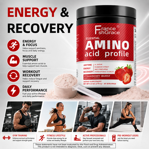 Fabricant de suppléments d'acides aminés nutraceutiques pour la concentration et la récupération musculaire, saveur fraise, 270g de poudre d'acides aminés - Product Image 3