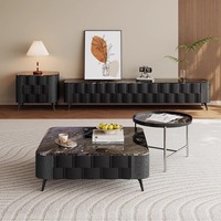 Ensemble de table basse convertible multifonctionnelle minimaliste avec rangement, structure en bois et acier moderne, durable, noir, meuble TV pour salon