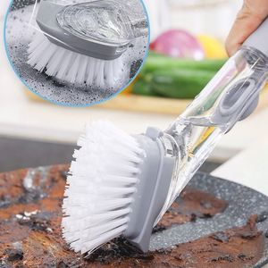 Kitchen Pot Bowl Cleaning Brush Long <b>Handle</b> TPR-PS Material Multifunctional Liquid Oil Hydraulic Cleaning Household Use Model - Product Image 2