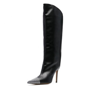 Women Tie-dye Denim Knee High Boots Soft Suede Thin Heels Long Booties High-Heeled Ladies Diamonds Stiletto Pumps <b>Shoes</b> - Product Image 5